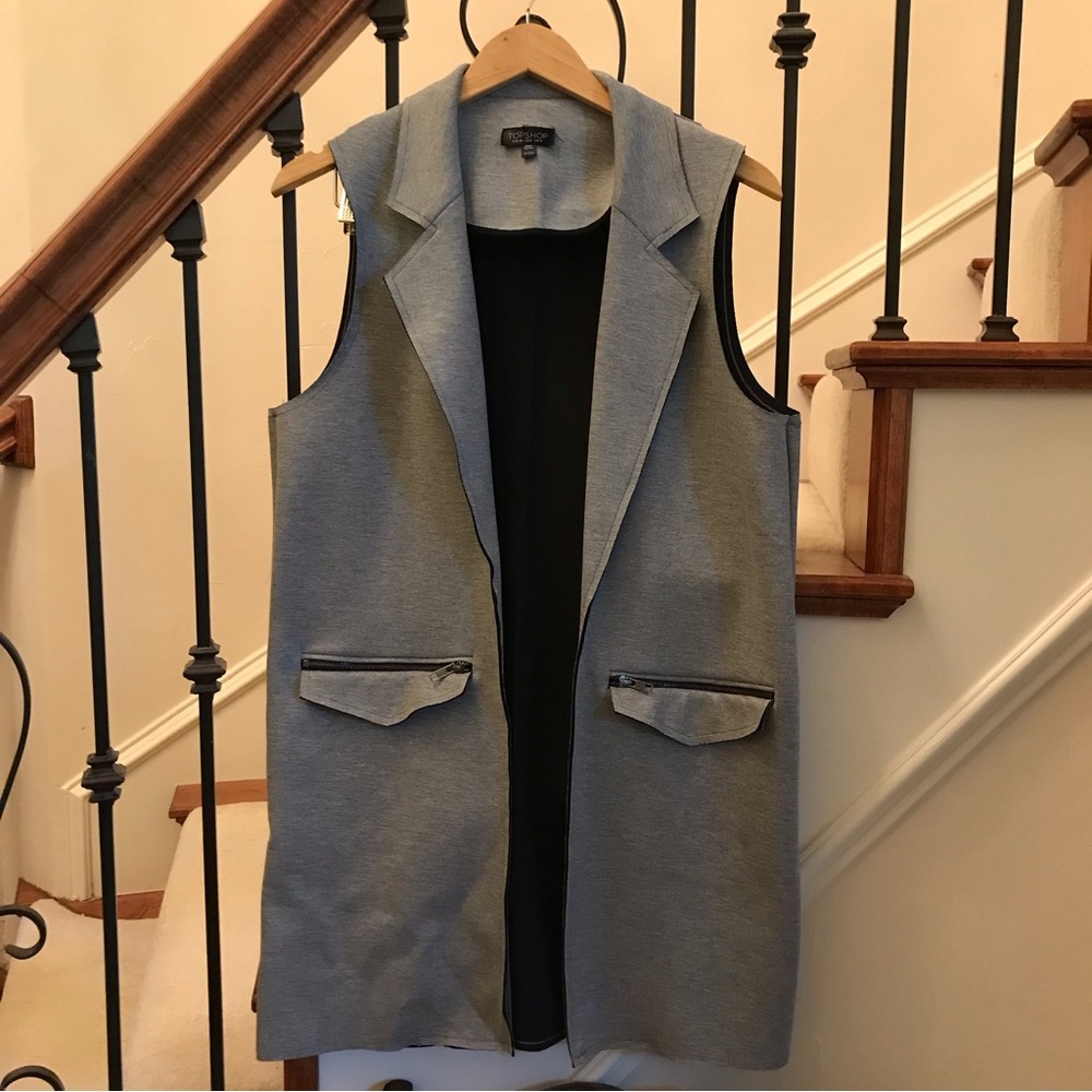 TopShop Scuba Gray Sleeveless Jacket Vest 8